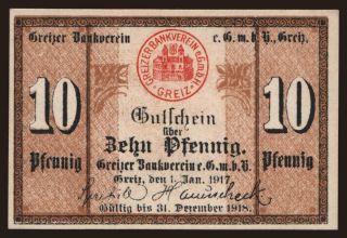Greiz/ Greizer Bankverein, 10 Pfennig, 1917