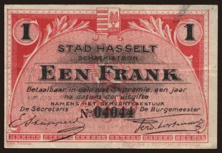 Hasselt, 1 frank, 191?