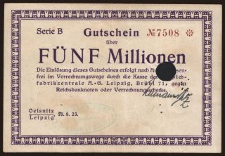 Oelsnitz/ Hermann Patz, Teppichfabrik, 5.000.000 Mark, 1923