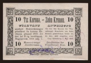 Mosonvármegye/ Mošonská župa, 10 korona, 1919