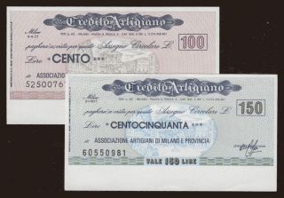 Credito Artigiano, 100, 150 lire, 1977, (2x)