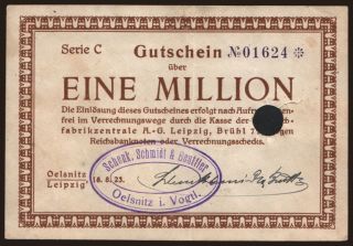 Oelsnitz/ Schenk, Schmidt & Beuttler, 1.000.000 Mark, 1923