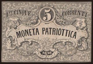 Moneta Patriottica, 5 lire, 1848