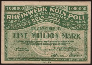 Köln-Poll/ Rheinwerk Waggonfabrik, 1.000.000 Mark, 1923