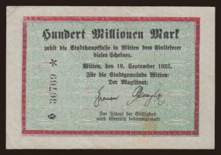 Witten/ Stadtgemeinde, 100.000.000 Mark, 1923