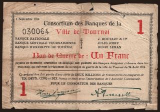 Tournai/ Consortium des Banques, 1 franc, 1914