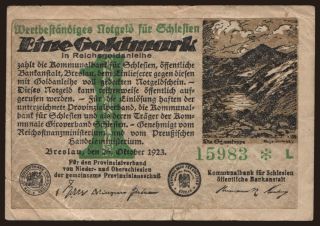 Breslau/ Provinzialverband von Nieder- u. Oberschlesien. 1 Goldmark, 1923