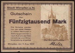 Wimpfen/ Stadt, 50.000 Mark, 1923