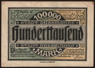 Düsseldorf/ Stadt, 100.000 Mark, 1923