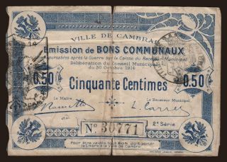 Cambrai, 50 centimes, 1914