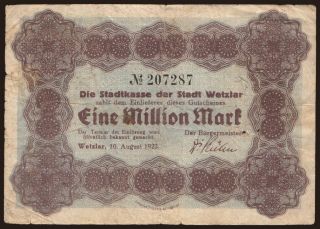 Wetzlar/ Stadt, 1.000.000 Mark, 1923