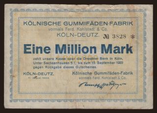 Köln-Deutz/ Kölnische Gummifäden-Fabrik, 1.000.000 Mark, 1923