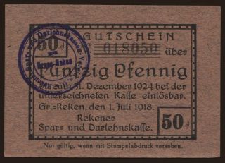 Gross-Reken/ Rekener Spar- und Darlehnskasse, 50 Pfennig, 1918