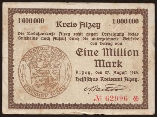 Alzey/ Hessisches Kreisamt, 1.000.000 Mark, 1923