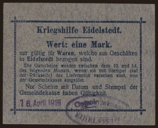 Eidelstedt/ Kriegshilfe, 1 Mark, 1915