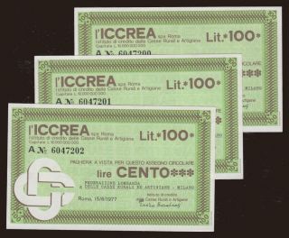 Istituto di Credito delle Casse Rurali e Artigiane, 100 lire, 1977, (3x)