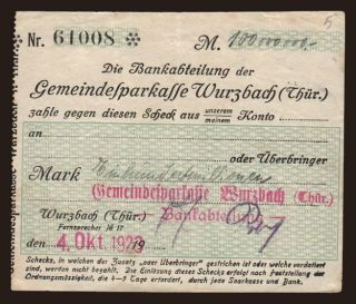 Wurzbach/ Gemeindesparkasse, 100.000.000 Mark, 1923