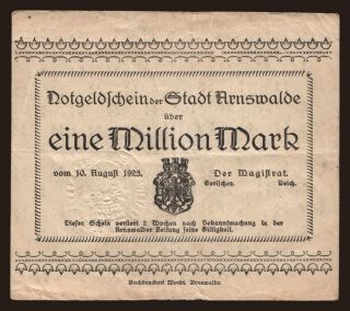 Arnswalde/ Stadt, 1.000.000 Mark, 1923