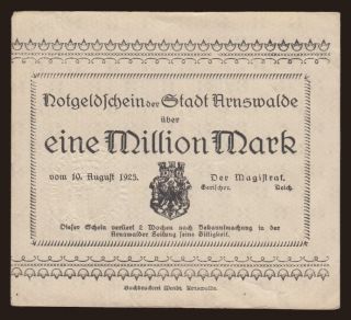 Arnswalde/Stadt, 1.000.000 Mark, 1923