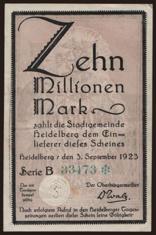 Heidelberg/ Stadt, 10.000.000 Mark, 1923