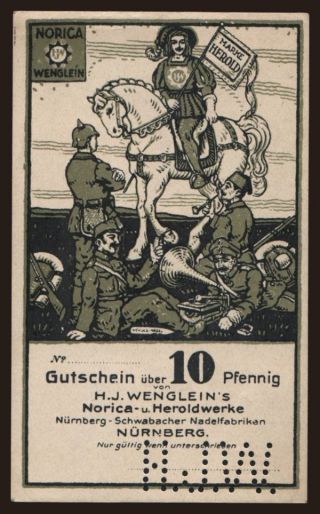 Nürnberg/ H.J. Wengleins Norica- u. Heroldwerke, 10 Pfennig, 1916