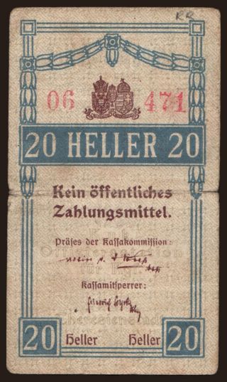 Theresienstadt/ Offiziersstation, 20 Heller, 191?