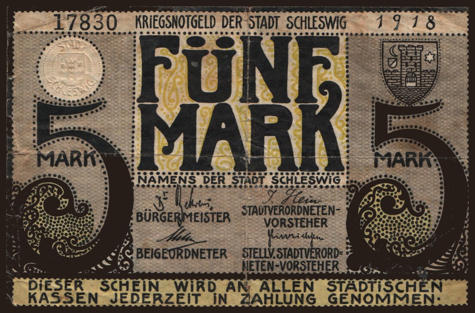 Schleswig/ Stadt, 5 Mark, 1918
