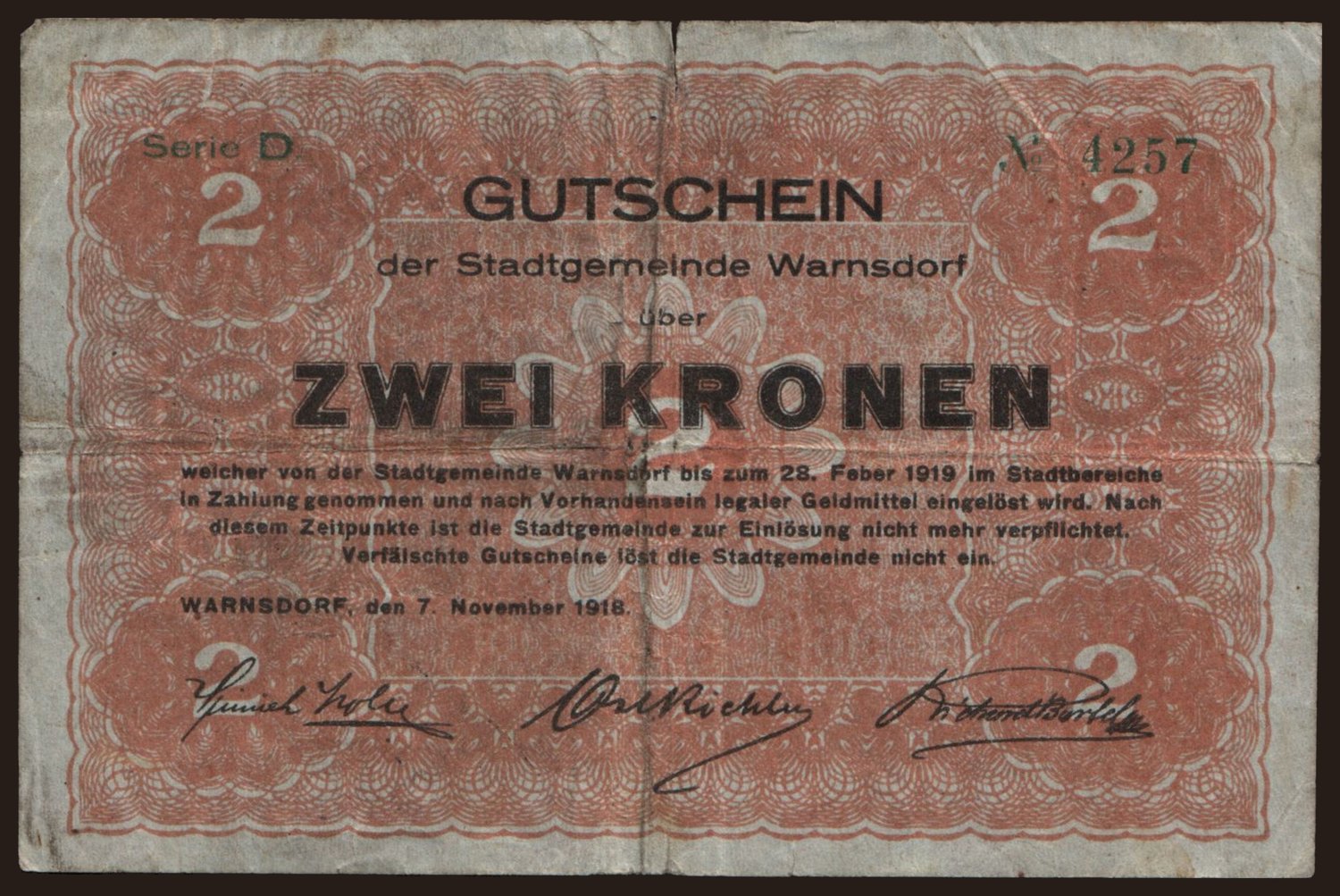 Warnsdorf, 2 Kronen, 1918