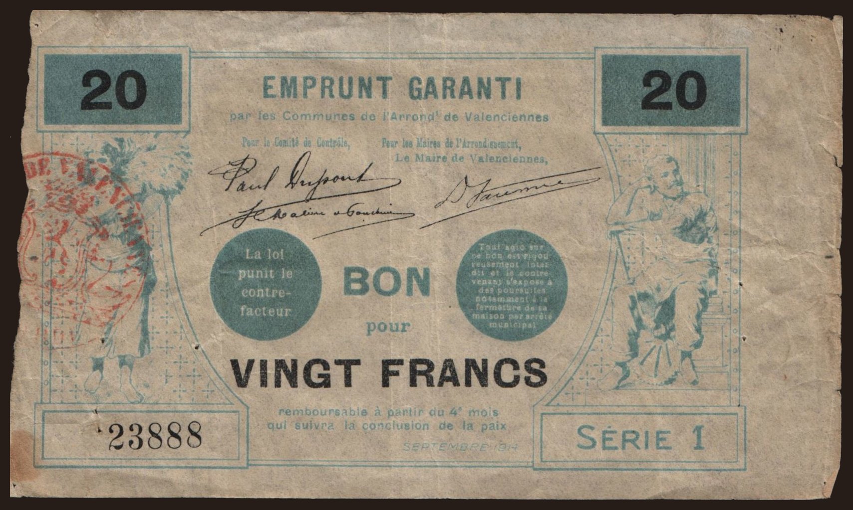 Valenciennes, 20 francs, 1914