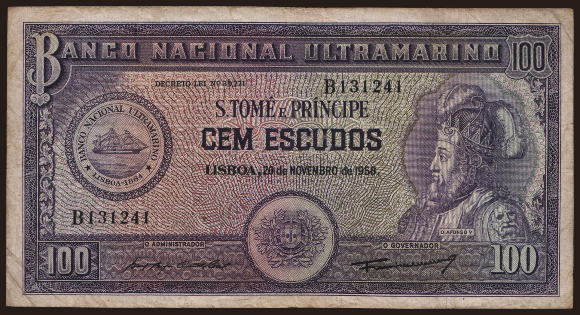 100 escudos, 1958