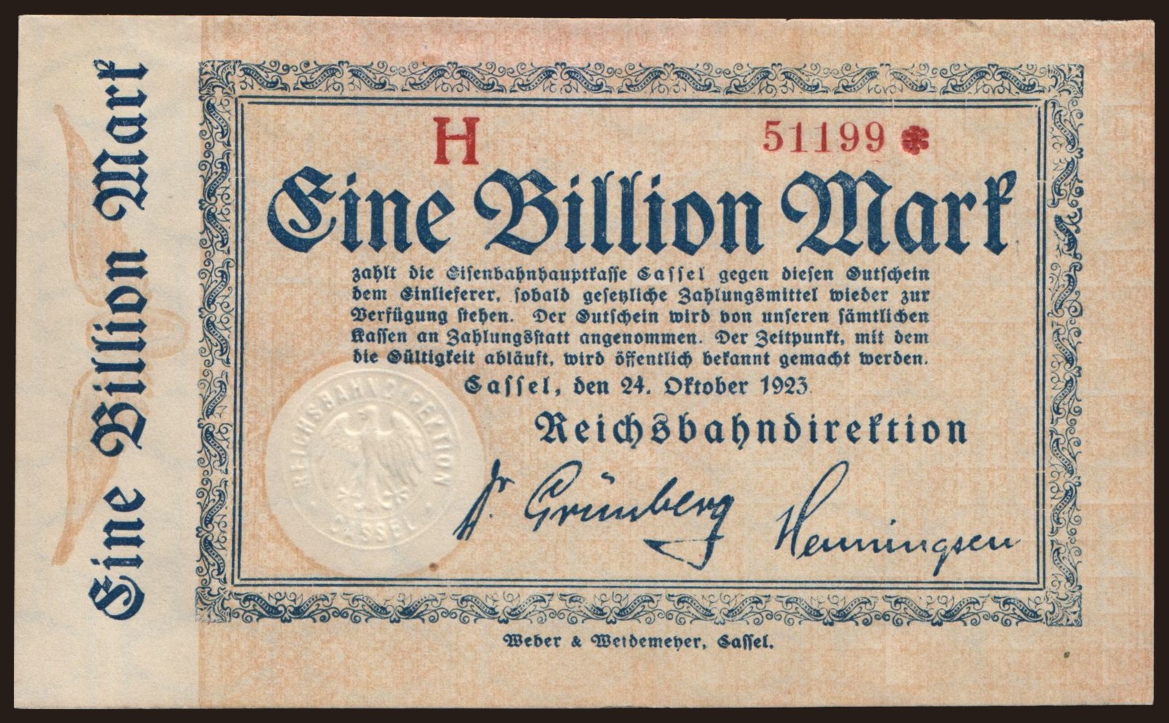 Cassel, 1.000.000.000.000 Mark, 1923