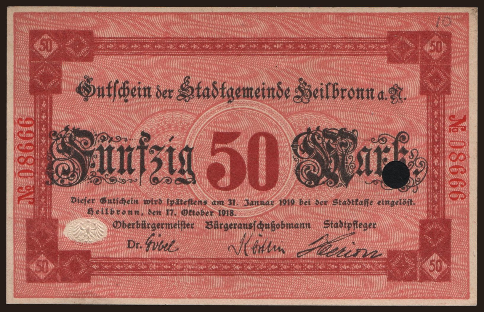 Heilbronn/ Stadt, 50 Mark, 1918