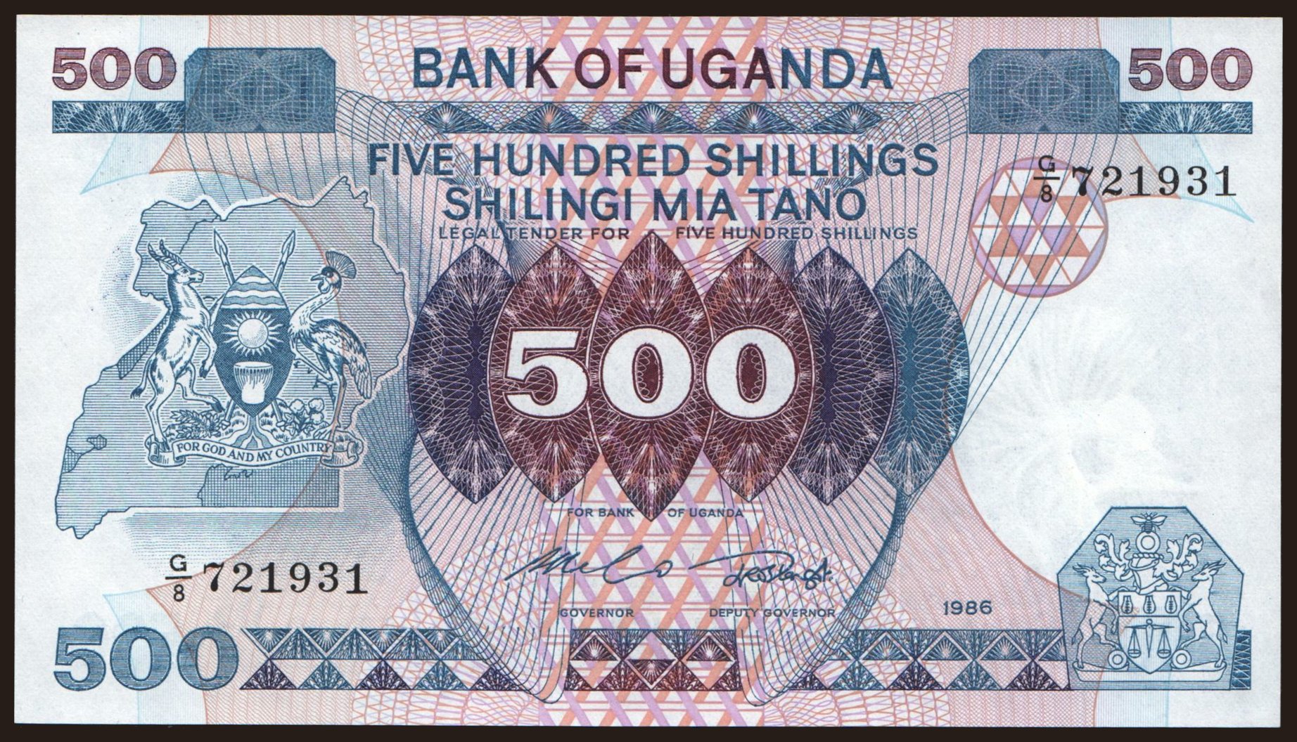 500 shillings, 1986