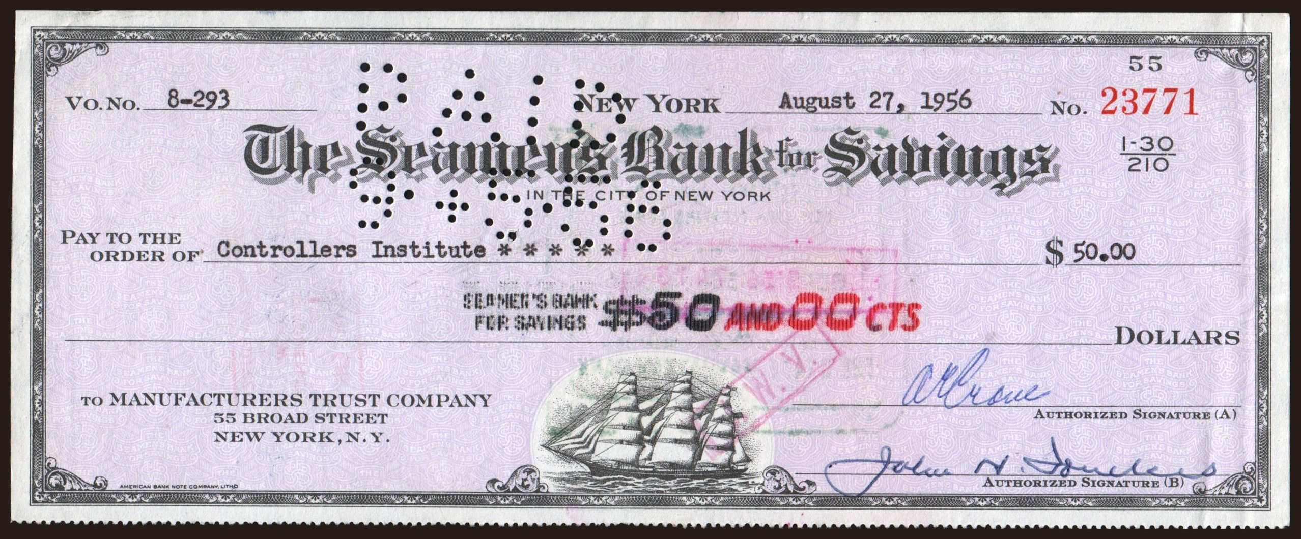 New York, The Seamen s Bank for Savings, 50.00 dollars, 1956