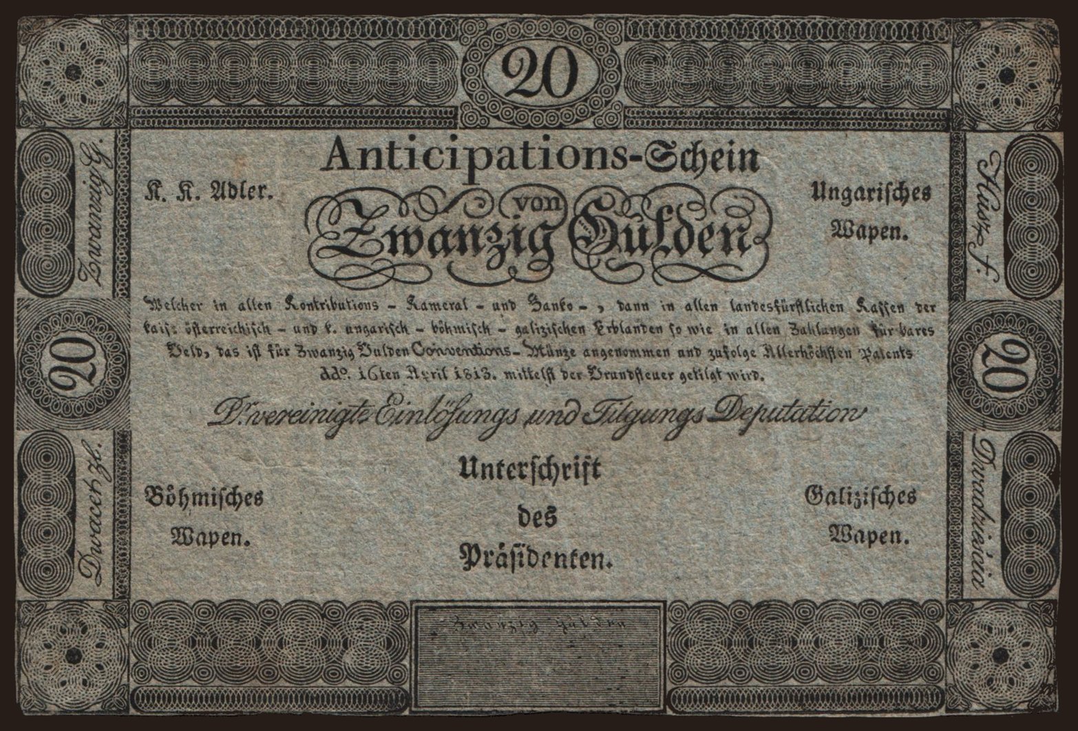 20 Gulden, 1813, Formular