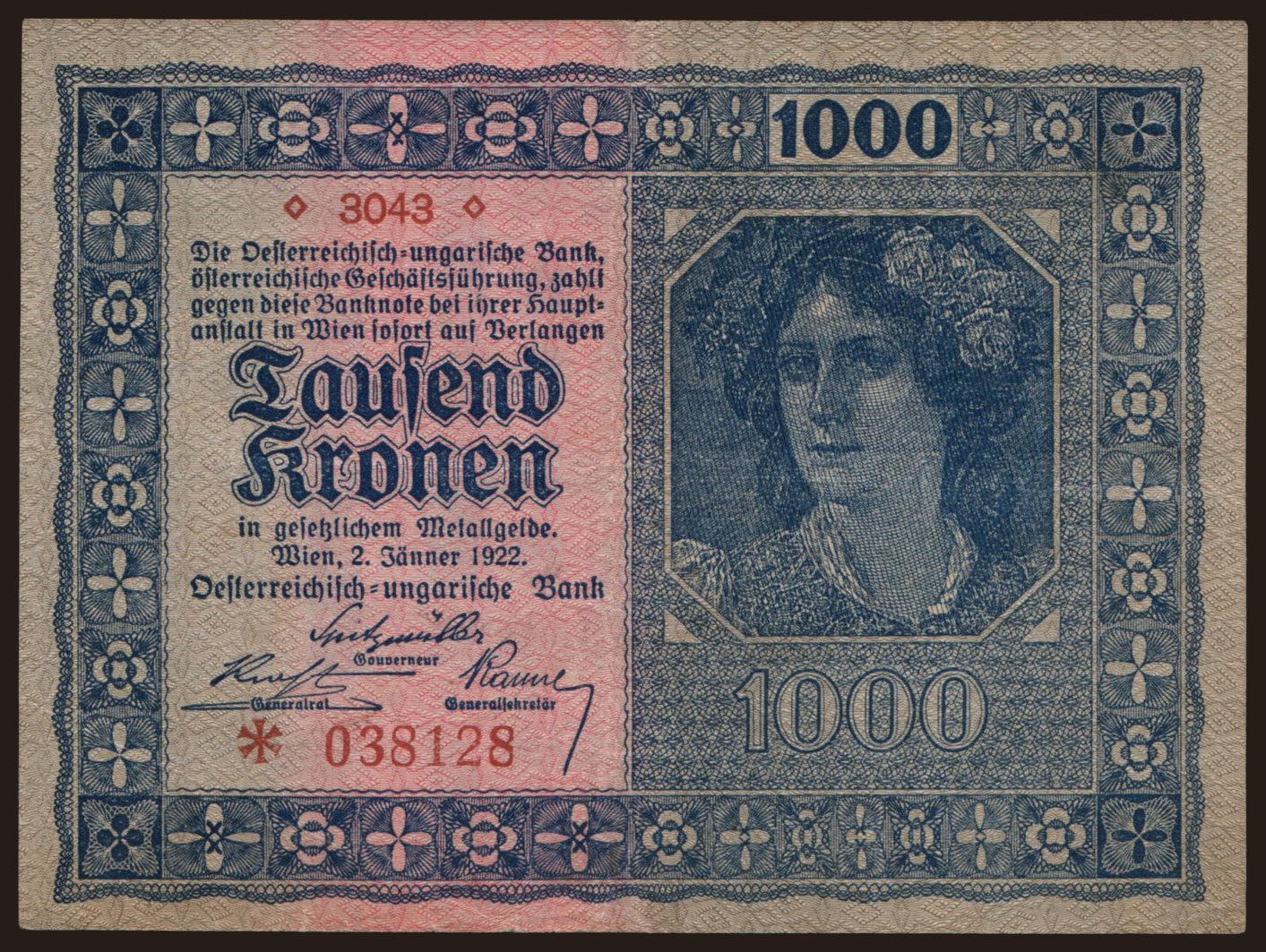 1000 Kronen, 1922