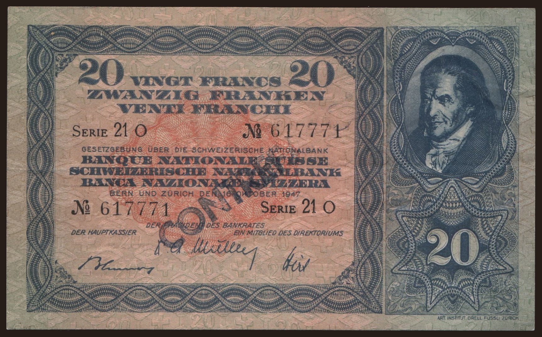 20 francs, 1947, falsum