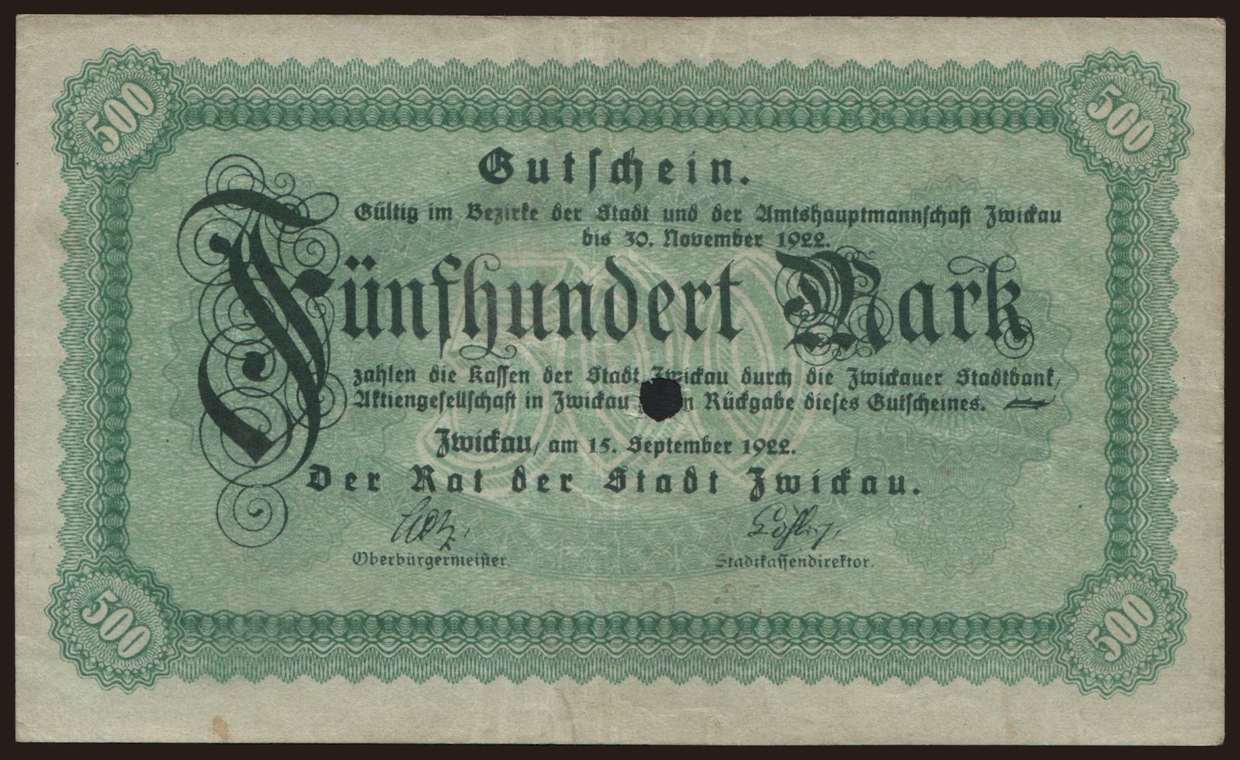 Zwickau/ Stadt, 500 Mark, 1922
