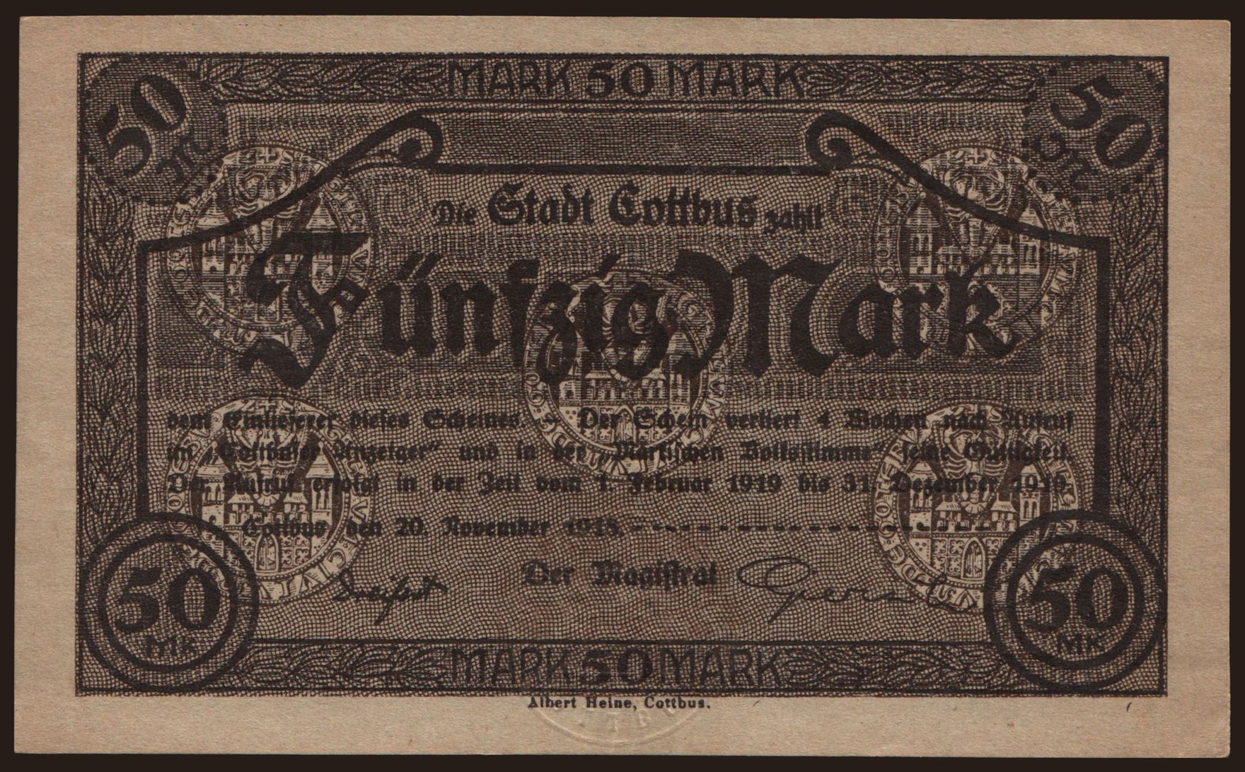 Cottbus/ Stadt, 50 Mark, 1918