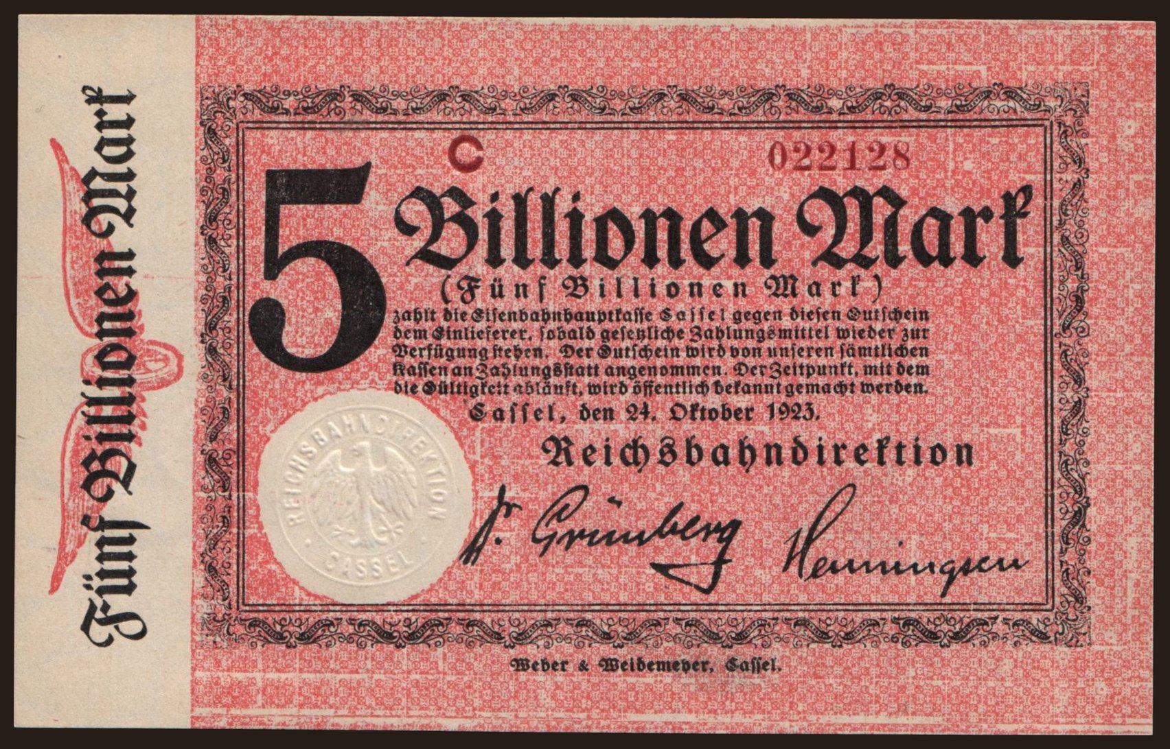 Cassel, 5.000.000.000.000 Mark, 1923