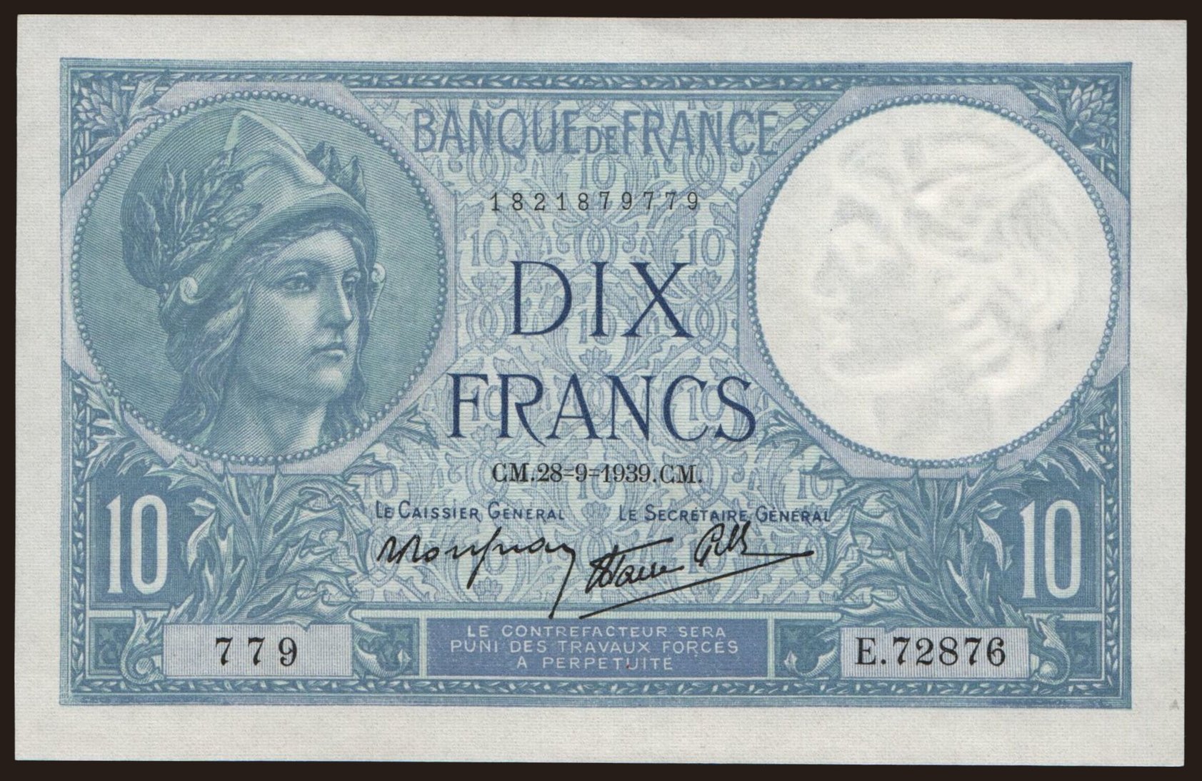 10 francs, 1939