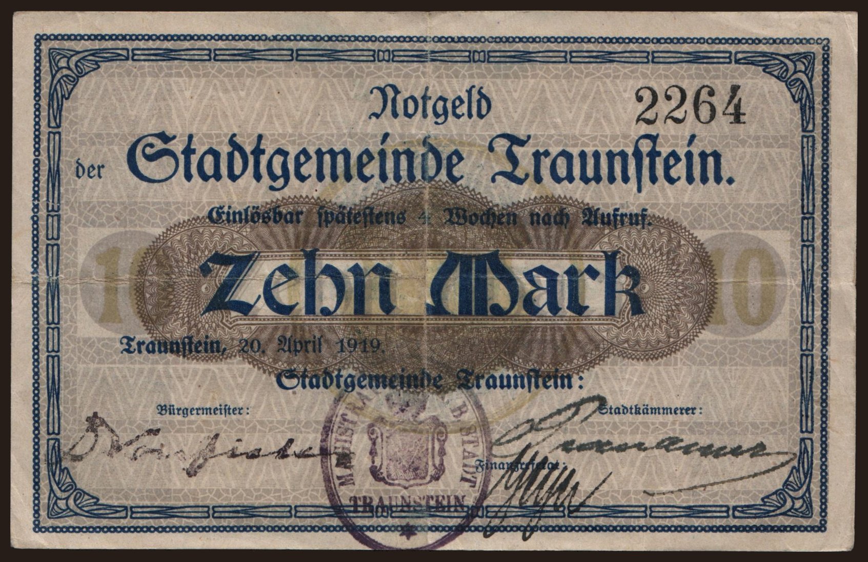 Traunstein/ Stadt, 10 Mark, 1919