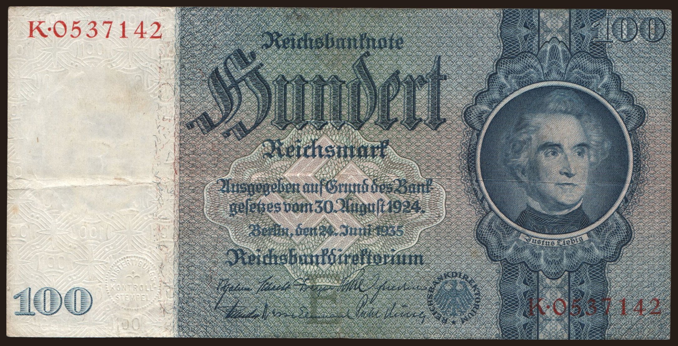 100 Reichsmark, 1935, E/K