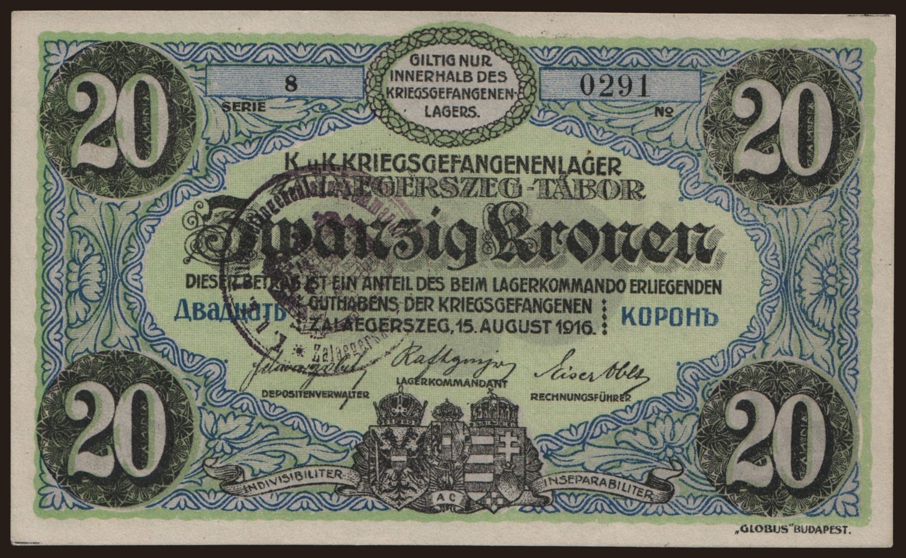 Zalaegerszeg, 20 Kronen, 1916