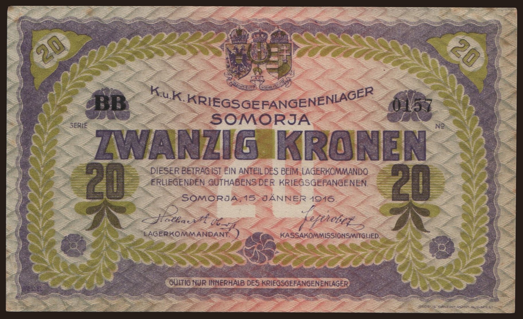 Somorja, 20 Kronen, 1916