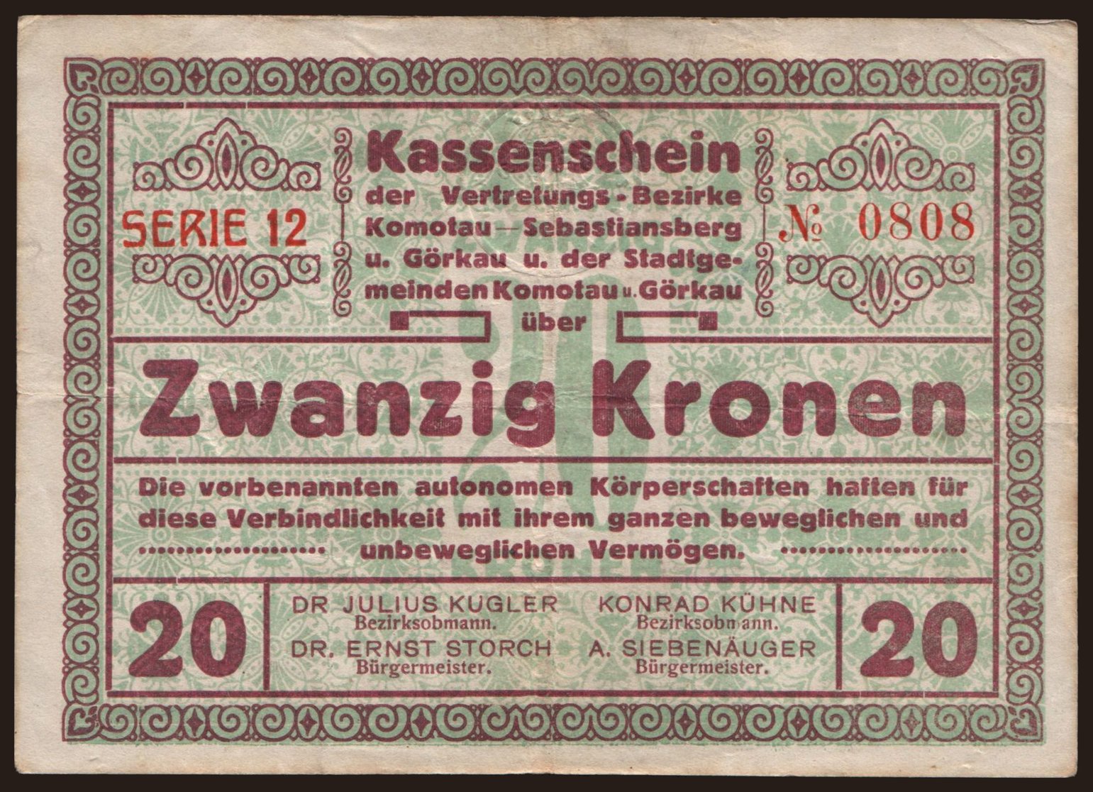 Komotau, 20 Kronen, 1918