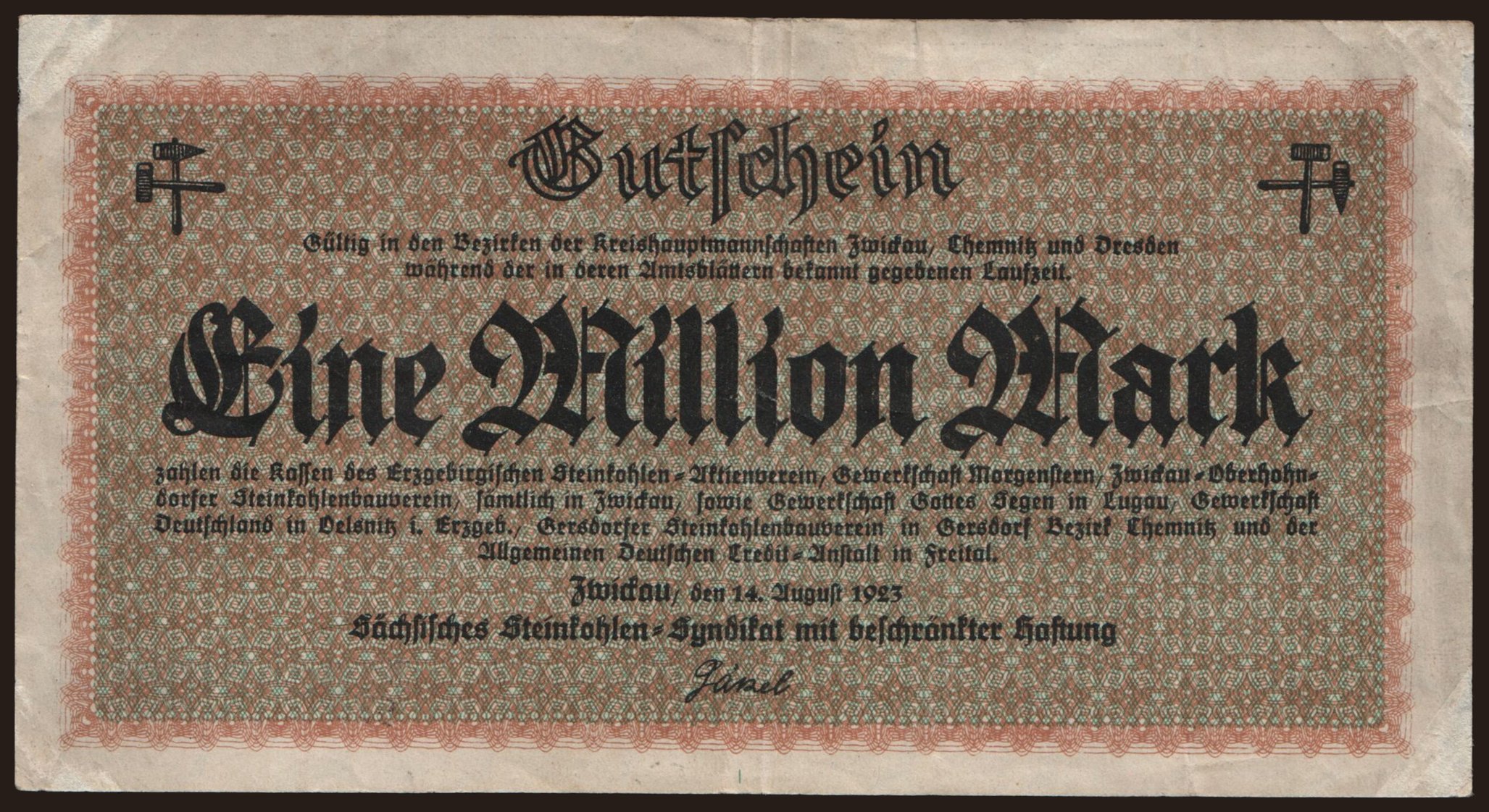 Zwickau/ Sächsisches Steinkohlen-Syndikat m.b.H., 1.000.000 Mark, 1923