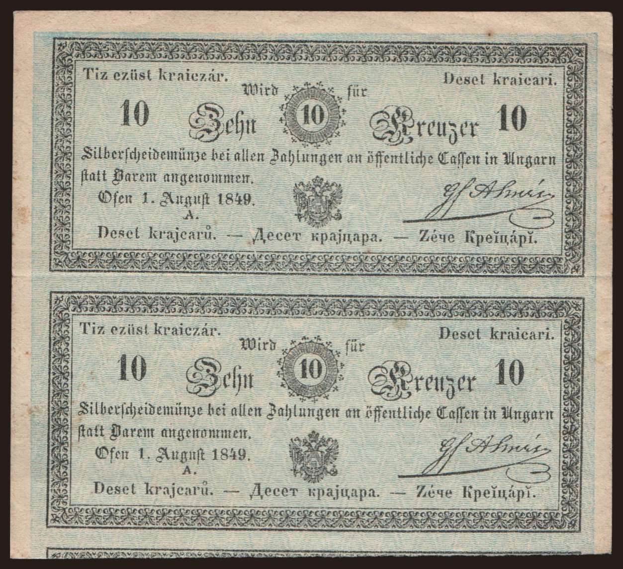 10 Kreuzer, 1849, Almásy