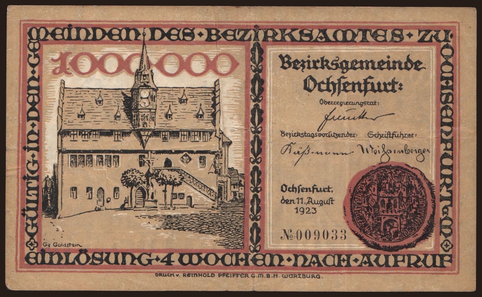 Ochsenfurt/ Bezirksgemeinde, 1.000.000 Mark, 1923