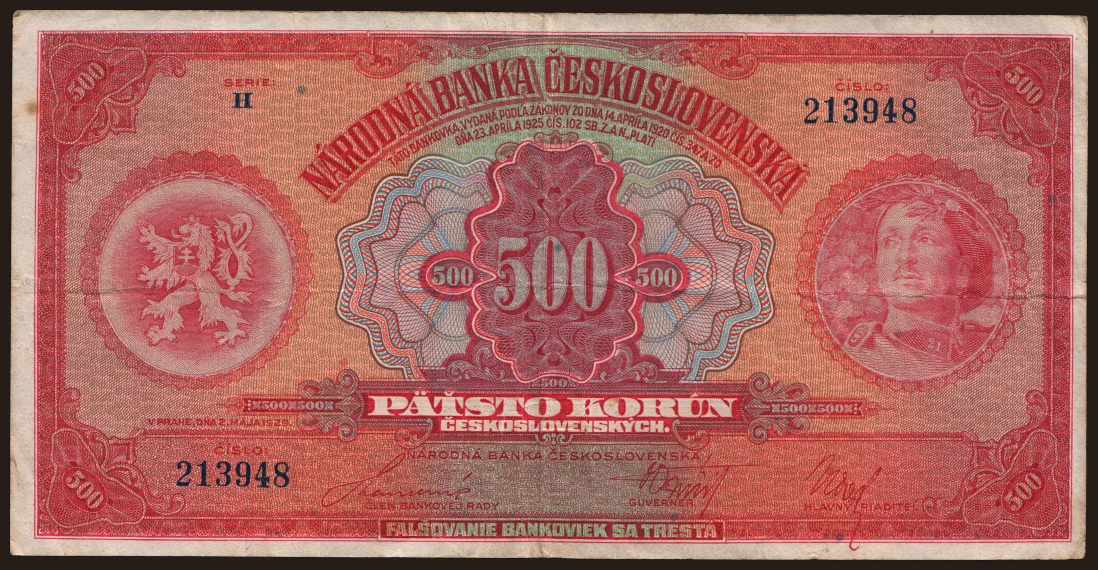 500 korun, 1929